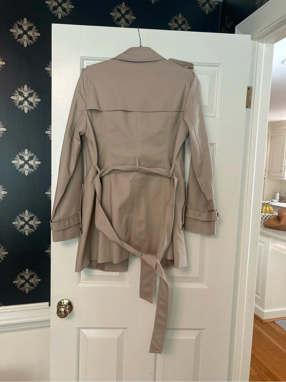 Hobbs London Short Belted Trench Coat Stone Beige US 8 UK 12